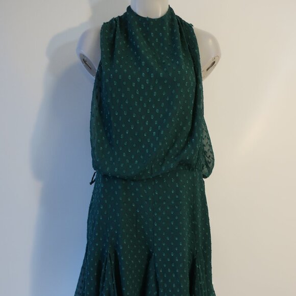 NWT Womens Asos Design Green Embroidered Dots Sleeveless Halter Dress 14 - Picture 3 of 16